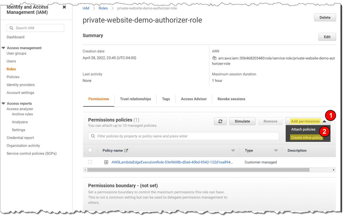 Navigate to Inline Policy
